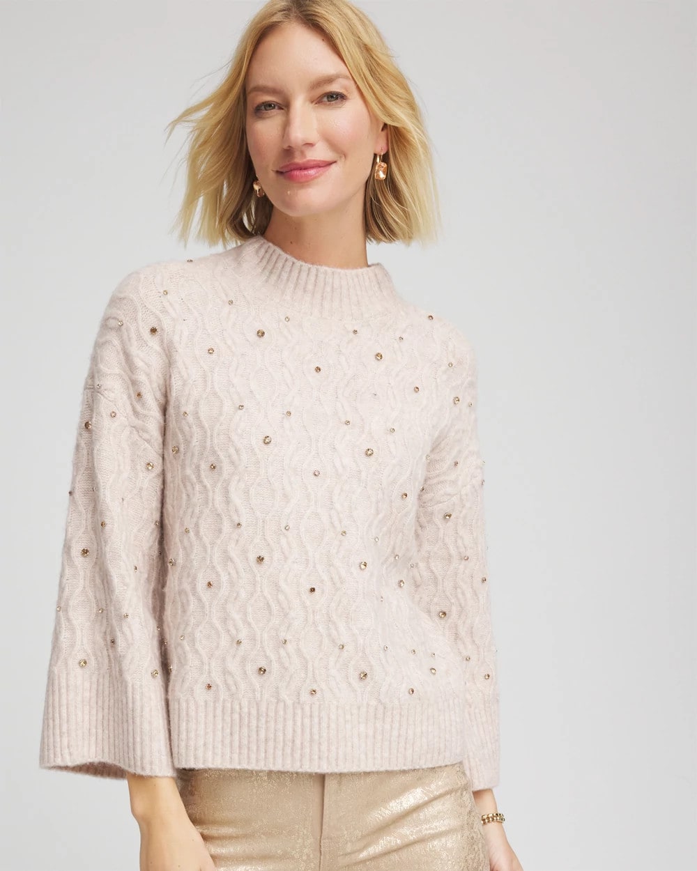 Sequined Cable Knit Sweater | Chico's